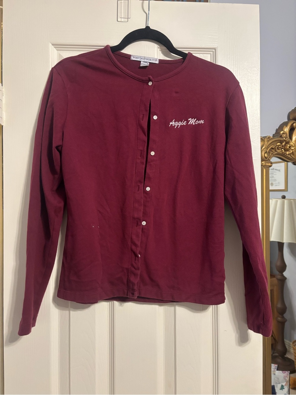 Aggie Mom Maroon Button-Front Top